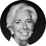 Black and white picture of Christine Lagarde